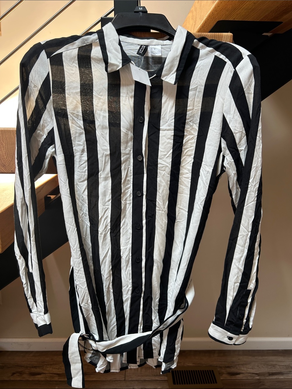 Divided Black & White Vertical Stripe Button-Down Shirt